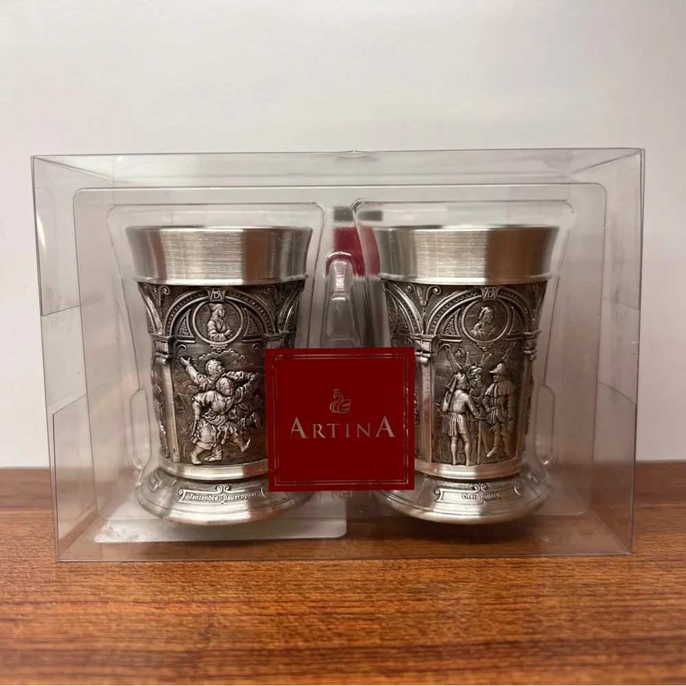 NEW Disney EPCOT ARTINA SKS ETCHED PEWTER SHOT GLASS SET OF 2 MADE IN GERMANY